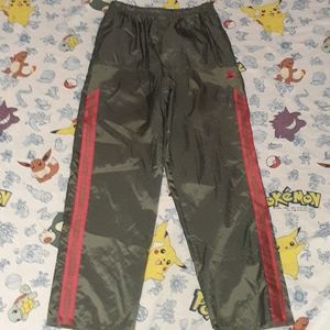 90s Starter Nylon Olive Green Red Spellout Track Pants Vintage